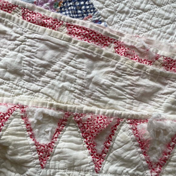 Vintage Dresden Plate Quilt 80x90 Scallop Edge Feedsack - Picture 7 of 13